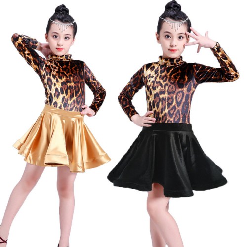 Leopard printed latin dresses  for children kids girls competition stage performance professional ballroom salsa chacha dancing costumes